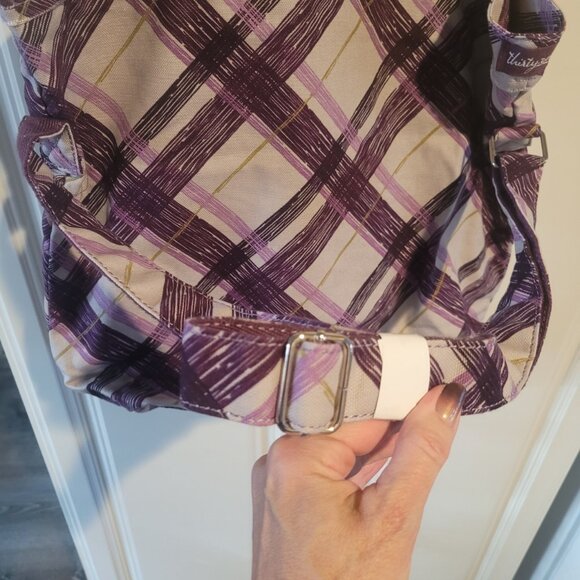 Thirty One 31 Retro Metro Fold Over In Plum Plaid Bag Purse Travel Crossbody NEW - Picture 4 of 7